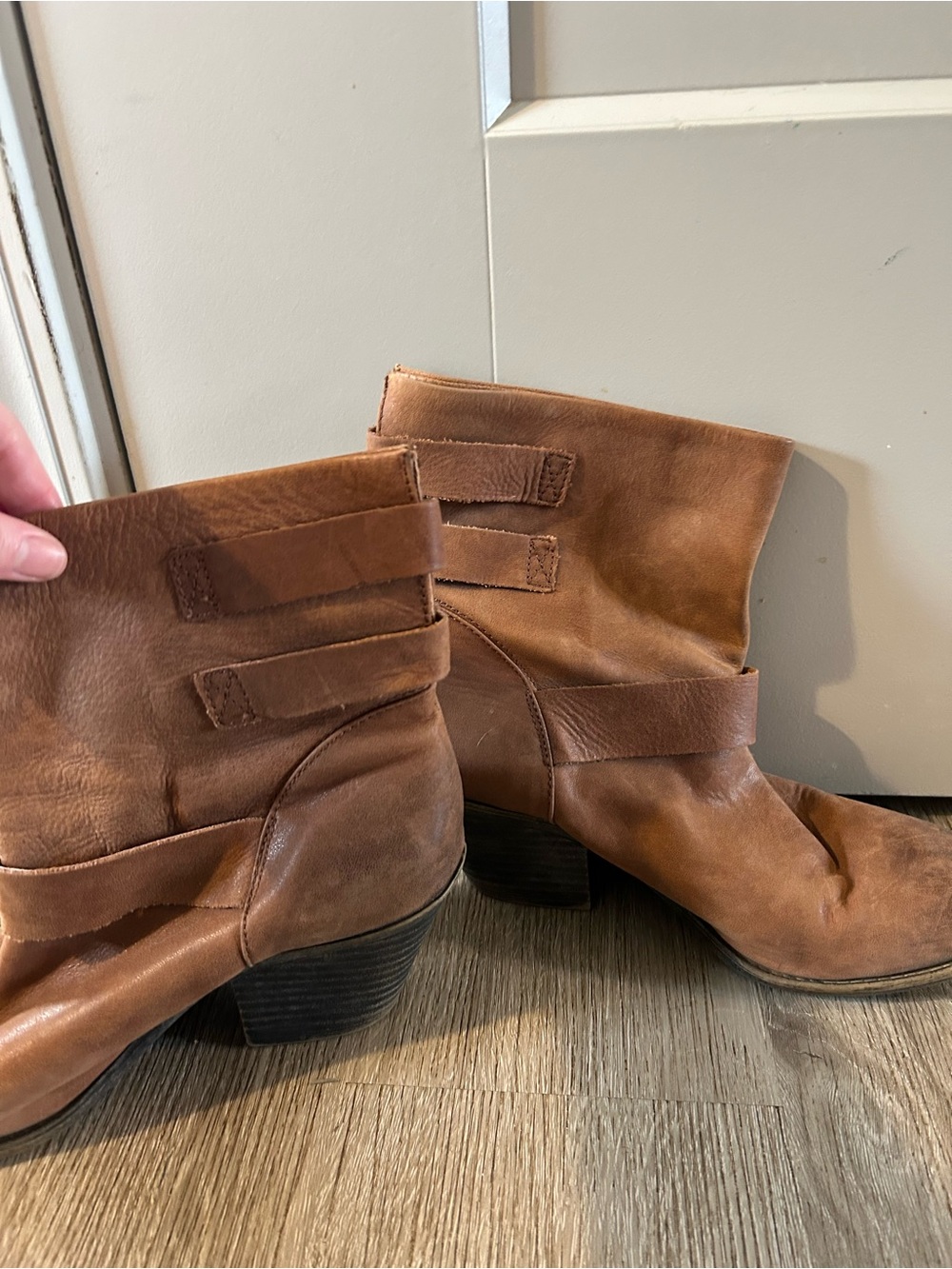 Lucky Brand Tan Leather Buckle Ankle Booties - Picture 2 of 5